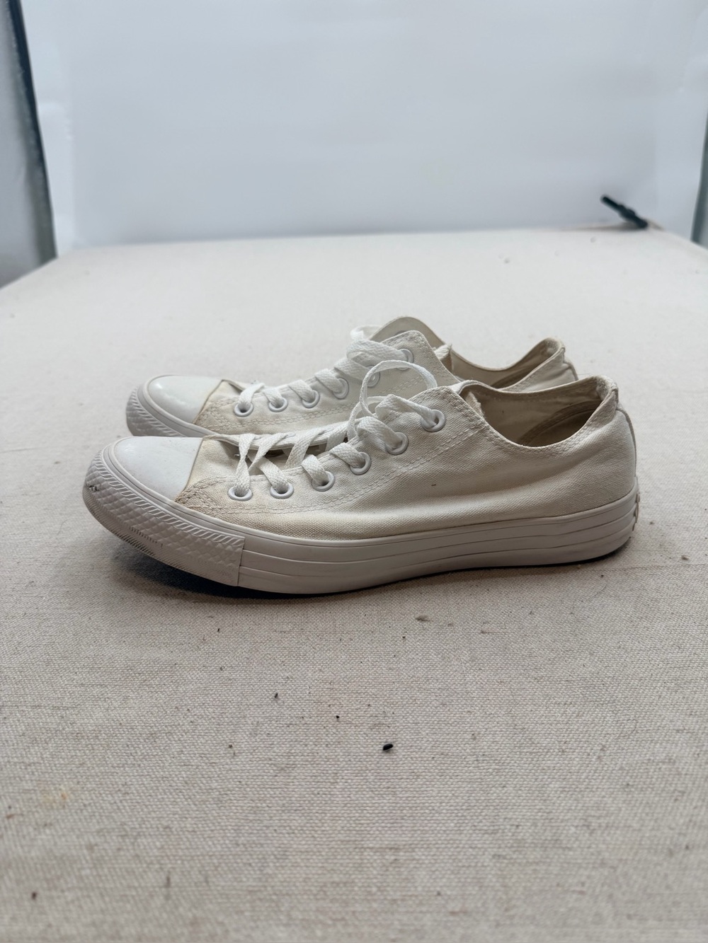 Converse White Canvas Low-Top Sneakers with White Laces - Picture 8 of 9